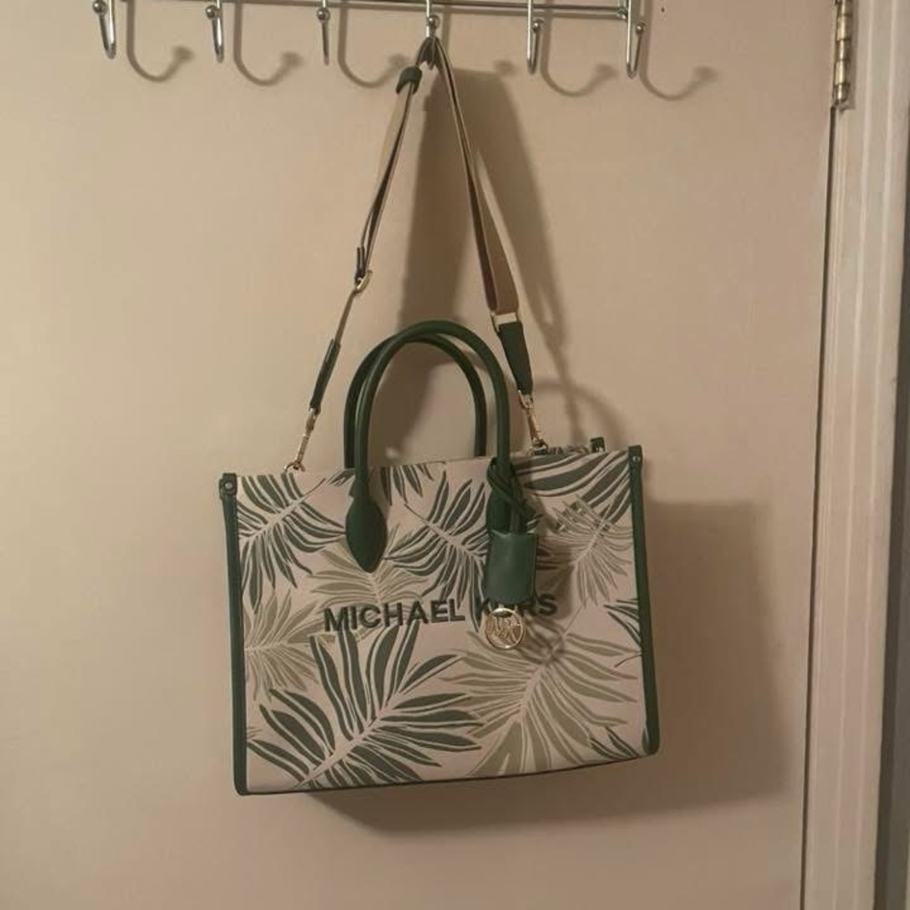 Michael Kors Palm Leaf Green and Cream Tote